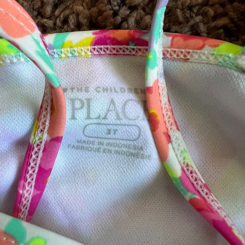 The Childrens Place Girls 3T Floral Tankini‎ Two Piece Swimsuit Pink Orange Teal